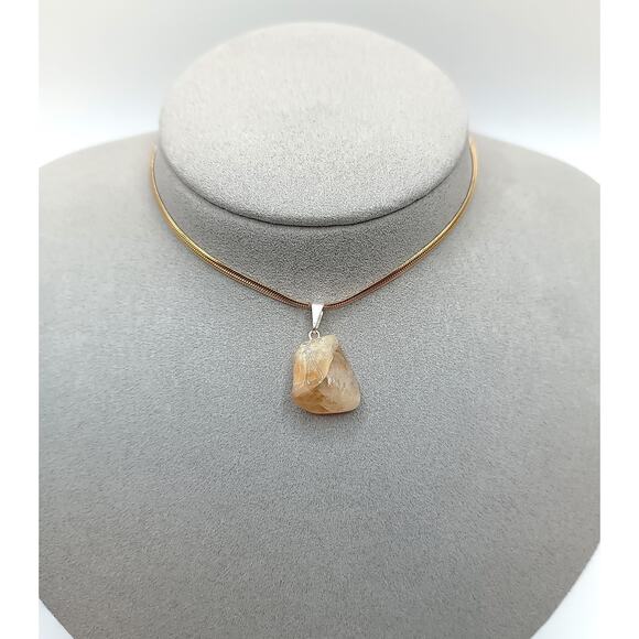 Handmade Raw Citrine Nugget Pendant Necklace on Stainless Steel Chain 18” - Picture 1 of 3